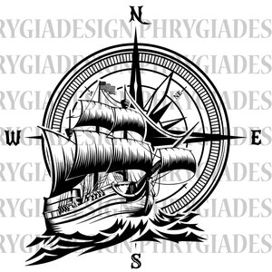 Ship Compass Svg , Ship Svg , Boat Svg , Compass Svg , Nautical Svg , Digital Download , Instant Download