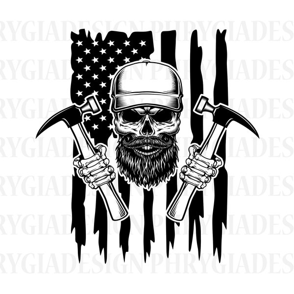 US Carpenter Svg Png , US Carpenter Repair Skull Svg , Skull Svg , US Repair Svg , Us Construction Svg , Hammer Svg , Repairman Svg