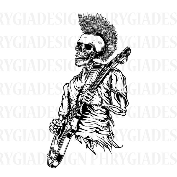 Cráneo rockero Svg , Cráneo Punk Rock Svg , Punk Rock Svg , Cráneo Svg , Punk Rocker Svg , Rocker Svg , Rock N Roll Svg , Guitarra Svg