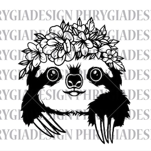 Floral Sloth Svg , Cute Sloth Svg , Baby Sloth Svg , Sloth Clipart , Animal Head Svg , Sloth Shirt Svg , Animal Svg , Sloth Svg , Flower Svg