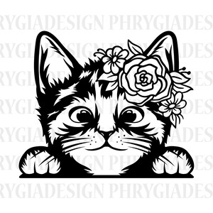 Floral Cat Svg , Cute Cat Svg , Funny Cat Svg , Peeking Cat Svg , Cat Svg , Cat Clipart , Peeking Pet Face Clipart , Cute Cat Shirt Design