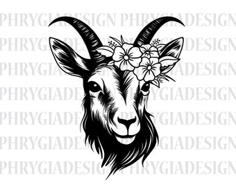 Floral Goat Svg , Goat With Floral Wreath Svg , Farm Animal Svg , Goat Svg , Goat Png , Goat Shirt Svg , Animal Svg , Goat Clipart