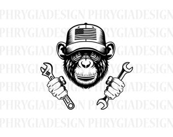 Affe Mechaniker SVG, Affe geschnitten Datei, Werkzeuge Sofort Download, Schraubenschlüssel Sofort Download, Schraubenschlüssel Sofort Download, Sofortdownload