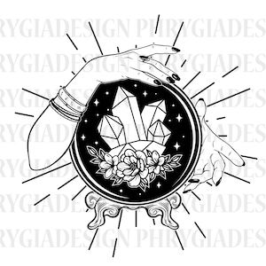Crystal Ball Svg Png , Mystical Svg , Crystal With Flower Svg , Floral Moon Svg , Psychic Svg , Witchy Svg , Magic Crystal Svg