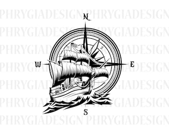 Ship Compass Svg , Ship Svg , Boat Svg , Compass Svg , Nautical Svg , Digital Download , Instant Download