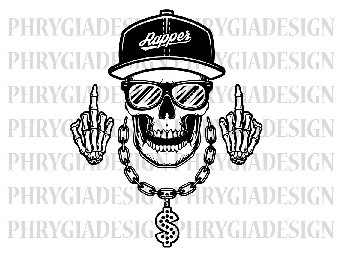 Rapper Skull Svg Png , Rapper Cool Skull Svg , Skull Middle Finger Svg ...