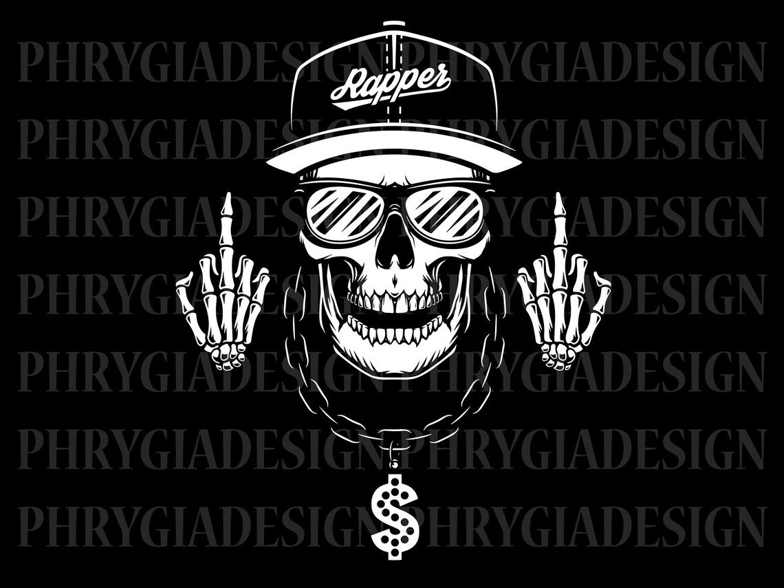 Rapper Skull Svg Png , Rapper Cool Skull Svg , Skull Middle Finger Svg ...
