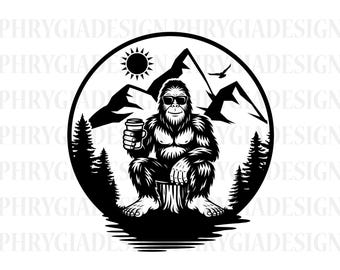 Bigfoot Drinking Coffee Svg , Sasquatch Coffee Svg , BigFoot Svg , Big Foot Shirt Svg , Yeti Svg , Bigfoot Silhouette Svg , Sasquatch Svg