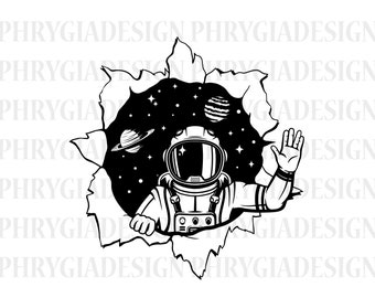 Astronaut an der Wand svg , Astronaut svg Png , Astronaut Clipart , Weltraum svg , Planeten svg , Astronauten-Shirt svg , Galaxie svg