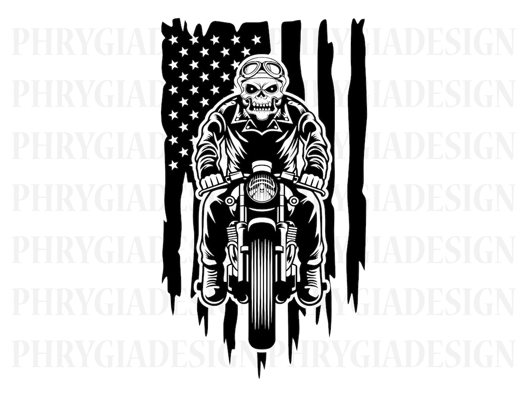 US Biker Skull Svg , Motorcycle Rider Svg Png , Skull Biker Svg ...