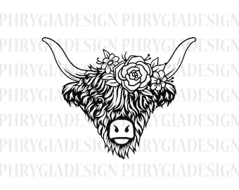 Highland Cow Svg , Cow With Flower Crown Svg , Highland Heifer Svg , Cow Clipart , Cow Png , Cow With Flowers On Head , Cow Shirt Svg