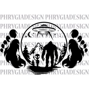 Bigfoot y alienígena svg png, Bigfoot svg, alienígena svg, ovni svg, yeti svg, camisa bigfoot, descarga digital, descarga instantánea