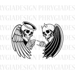 Angel & Devil Svg , Skull Svg , Saint And Demon Svg , Good And Bad Svg , Skeleton Svg , Love And Death , Digital Download