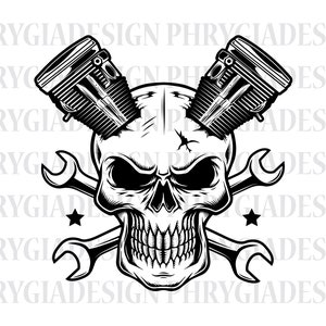 Skull Mechanic Svg Png , Motorcycle Engine Svg , Motorcycle Svg , Skull Svg , Wrenches Svg , Tools Svg , Repair Svg , Motorcycle Rider Svg