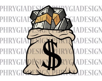 Geldtasche svg, Geldtasche mit Dollarzeichen, Banktasche svg, Geldtasche Clipart, Bargeldtasche svg, Tasche voller Geld svg, Dollar-Beutel svg