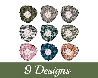 Camo Baseball Glove Png Bundle  , Camo Shirt Design , Hunting Png , Camo Baseball , Baseball Glove Png , Digital Download , Baseball Clipart
