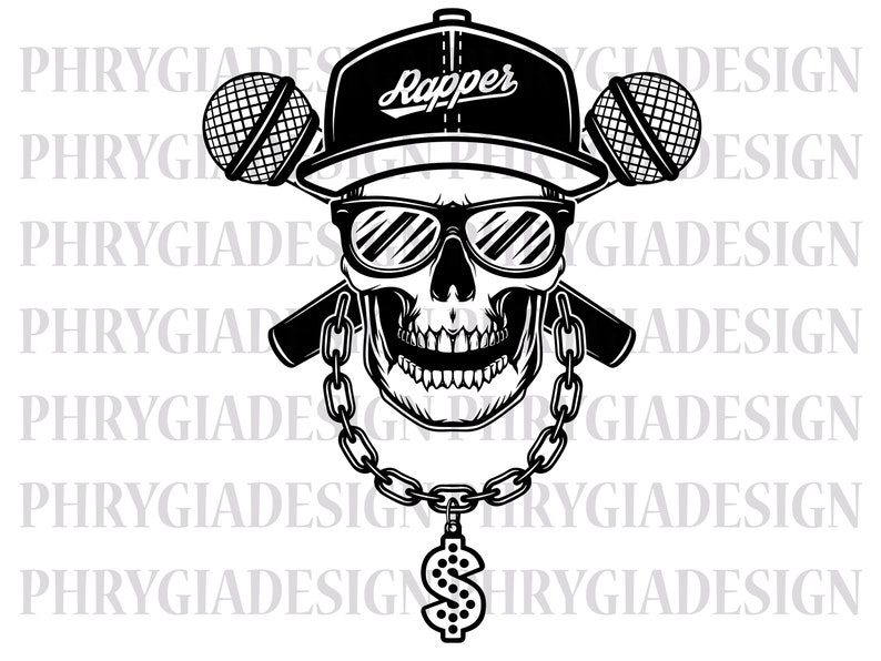 Rapper Skull Vector Art, Skeleton With Mic SVG PNG JPG - Etsy