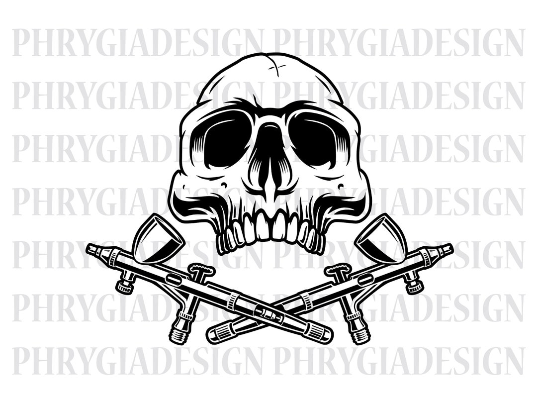 Skull With Paint Spray Guns Svg Png , Paint Spray Svg , Paint Spray Gun