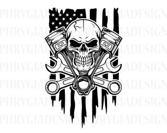 Us Skull Mechanic Svg Png , Skull Svg , Mechanic Svg , Wrenches Svg , Tools Svg , Repair Svg , Digital Download , Instant Download