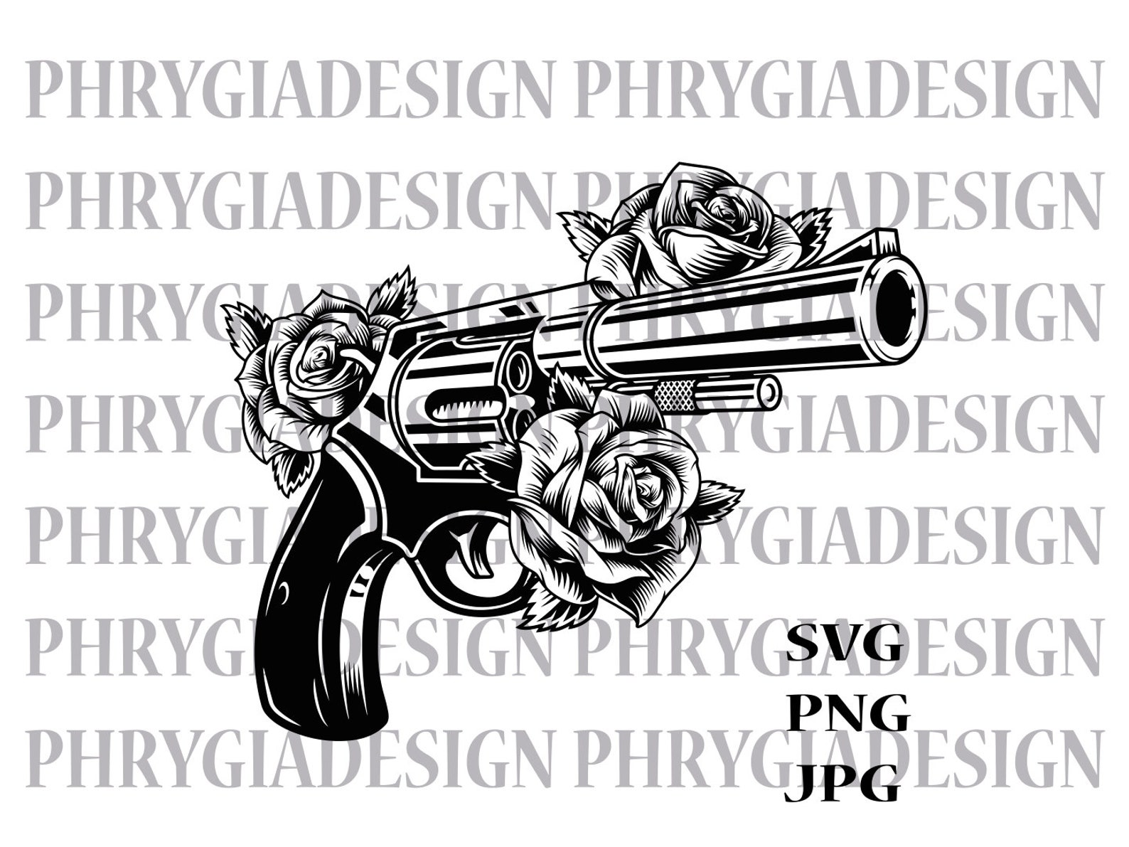 Gun and Roses Svg , Gun Svg , Hand Gun , Roses Svg , Pistol Svg , Gun ...