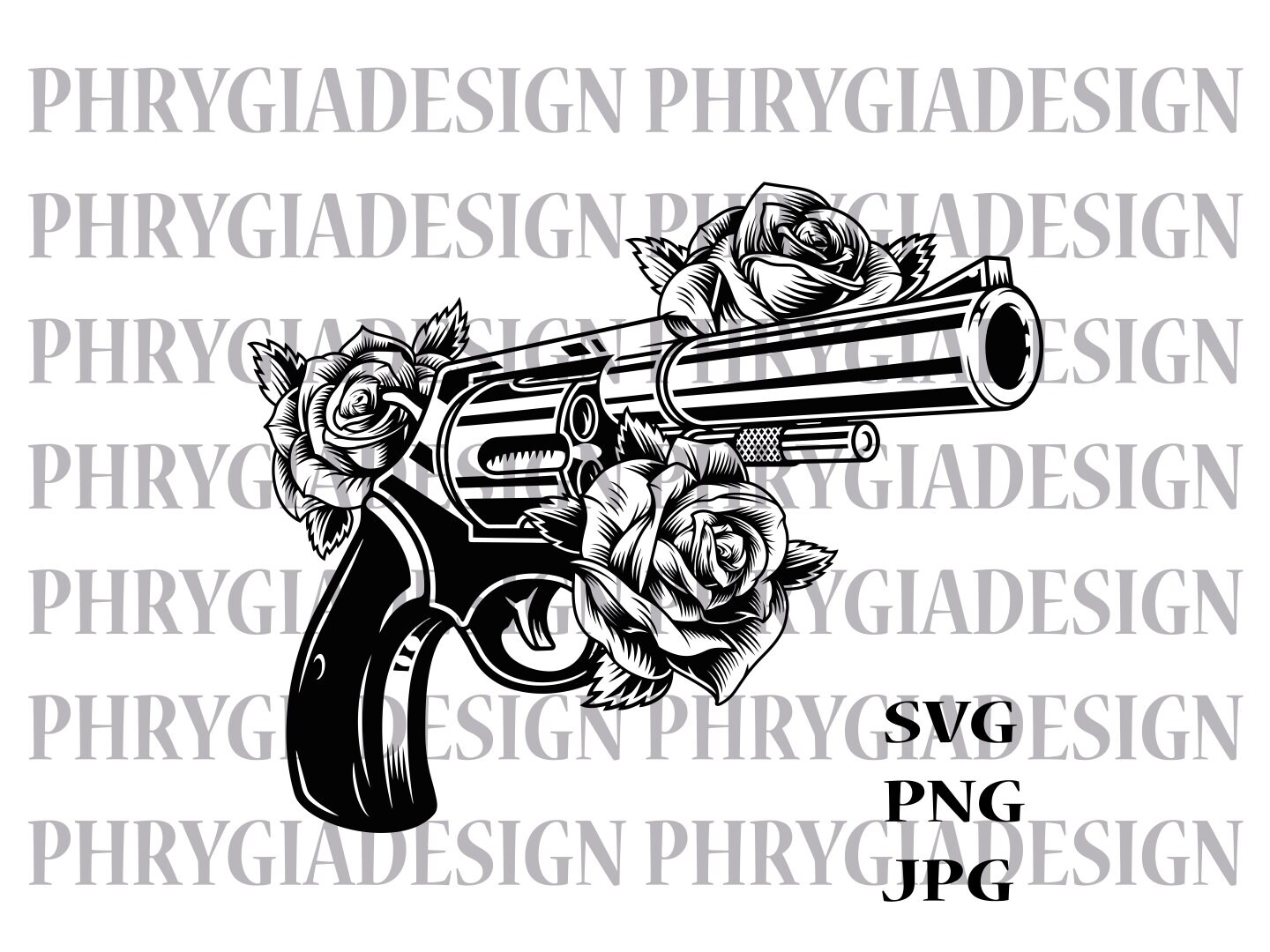 Vector Guns Roses Gun and Roses Svg , Gun Svg , Hand Gun , Roses Svg , Pistol Svg , Gun ...