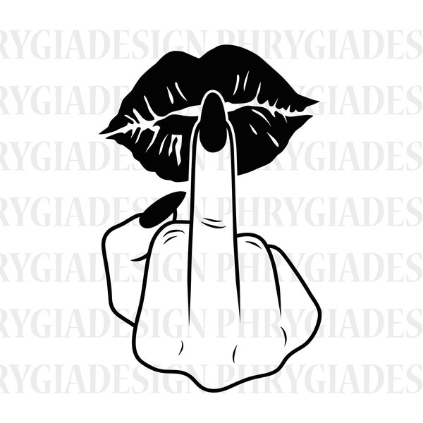 Middle Finger Lips Svg , Middle Finger Svg , Middle Finger Clipart , Girl Power Svg , Hand Sign Svg , Lips Svg ,  Digital Download