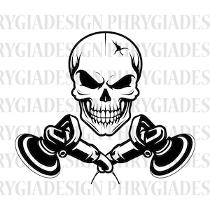 ポリッシャー付き頭蓋骨 SVG、車のディテール スカル SVG、車のディテール SVG、車の修理 SVG、ポリッシャー SVG、メカニック SVG、修理 SVG