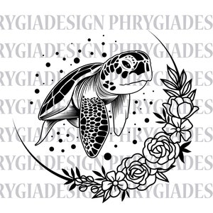 Floral Turtle Svg , Sea Turtle Svg , Flower Turtle Svg , Turtle Svg , Turtle With Flower Frame Svg , Beach Turtle Svg , Ocean Animal Svg