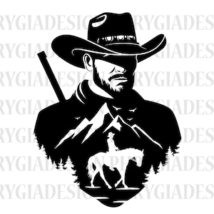 Cowboy Scene Svg , Cowboy Svg , Cowboys In The Desert , Mountain Scene Svg , Western Svg , Cowboy Silhouette , Wild West Svg