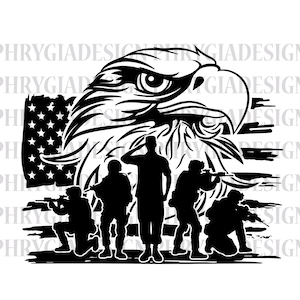 US Patriotic Eagle Soldier Svg , Military Eagle Svg , American Eagle Svg , Veteran Svg , Military Clipart , Soldier Cutfile , Military Png