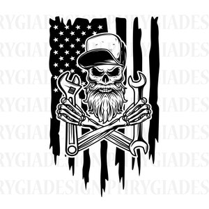 US Skull Mechanic Svg Png , Repair Svg , Skull Svg , Wrenches Svg , Tools Svg , Bearded Skull Svg , Digital Download , Instant Download