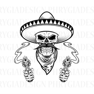 Sombrero Skull Svg, Skull With Guns Svg, Calavera Mexicana Svg, Esqueleto Mexicano Svg, Sombrero Mexicano Svg, Calavera Svg, Descarga Digital