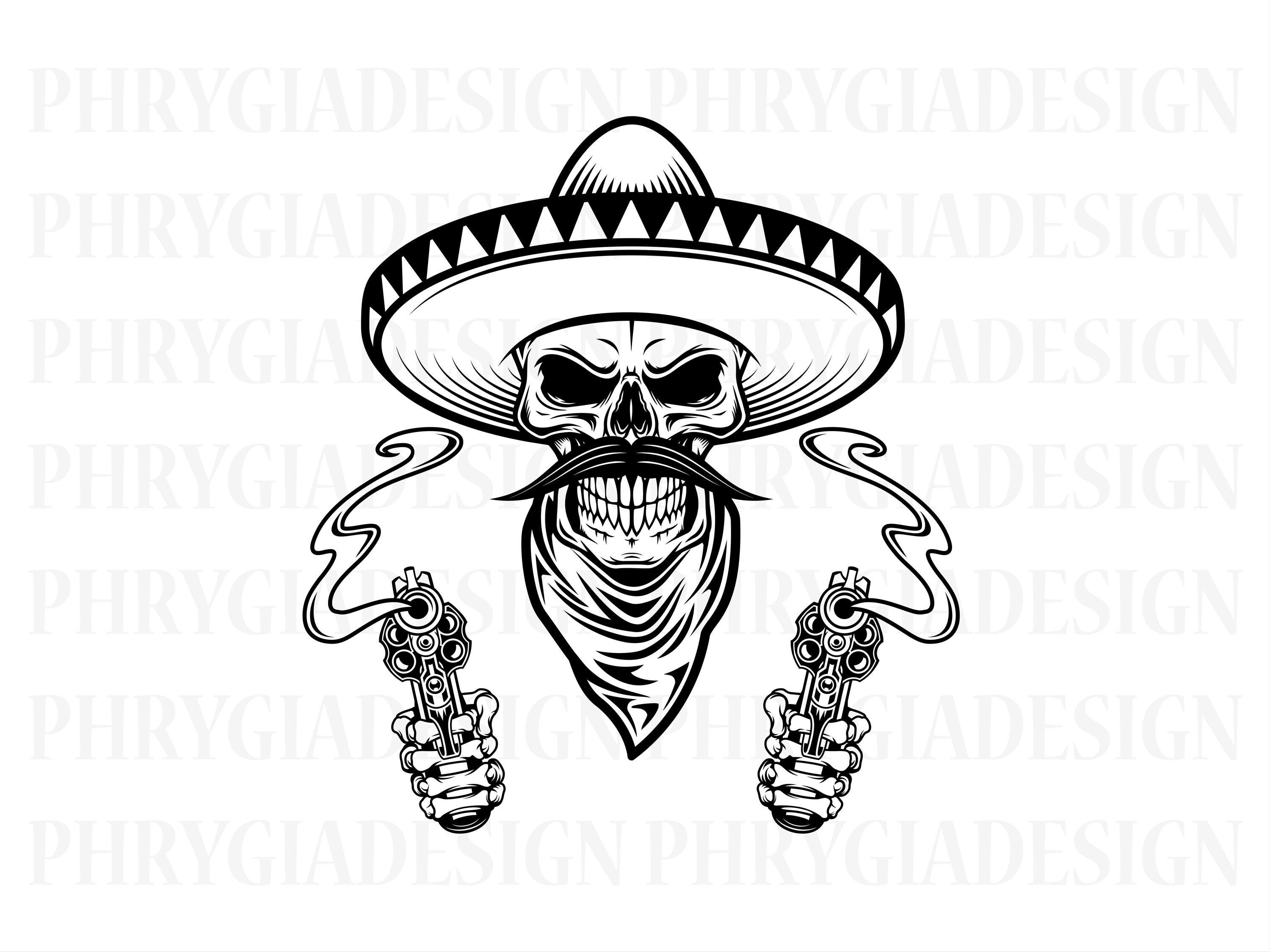 Sombrero Skull Svg , Skull With Guns Svg , Mexican Skull Svg