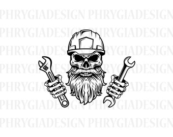 Skull With Hard Hat Svg  , Construction Svg , Construction Shirt , Engineer Svg , Repair Svg , Mechanic Svg , Instant Download