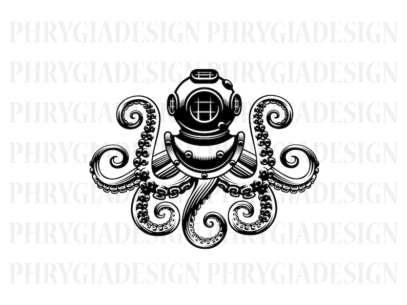 Diving Helmet With Tentacles Svg , Octopus Svg , Tentacles Svg , Ocean ...
