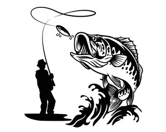 Fisherman Catching Fish Svg Png , Bass Fishing Svg , Bass Fish Svg , Bass Cricut , Bass Cut File , Fish Svg , Fish Hook  , Fishing Clipart
