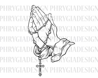 Hands With Rosary Svg , Praying Svg , Christian Religion Prayer , Praying Hands Svg , Praying Clipart , Praying Png , Praying Shirt Svg