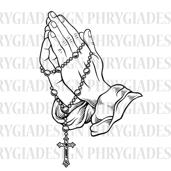 Hands With Rosary Svg , Praying Svg , Christian Religion Prayer , Praying Hands Svg , Praying Clipart , Praying Png , Praying Shirt Svg