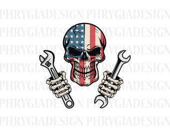 US Skull Mechanic Png , US Skull Png , Skull Png , Wrenches Png , Tools Png , Repair Clipart , Skull Shirt Png , Digital Download