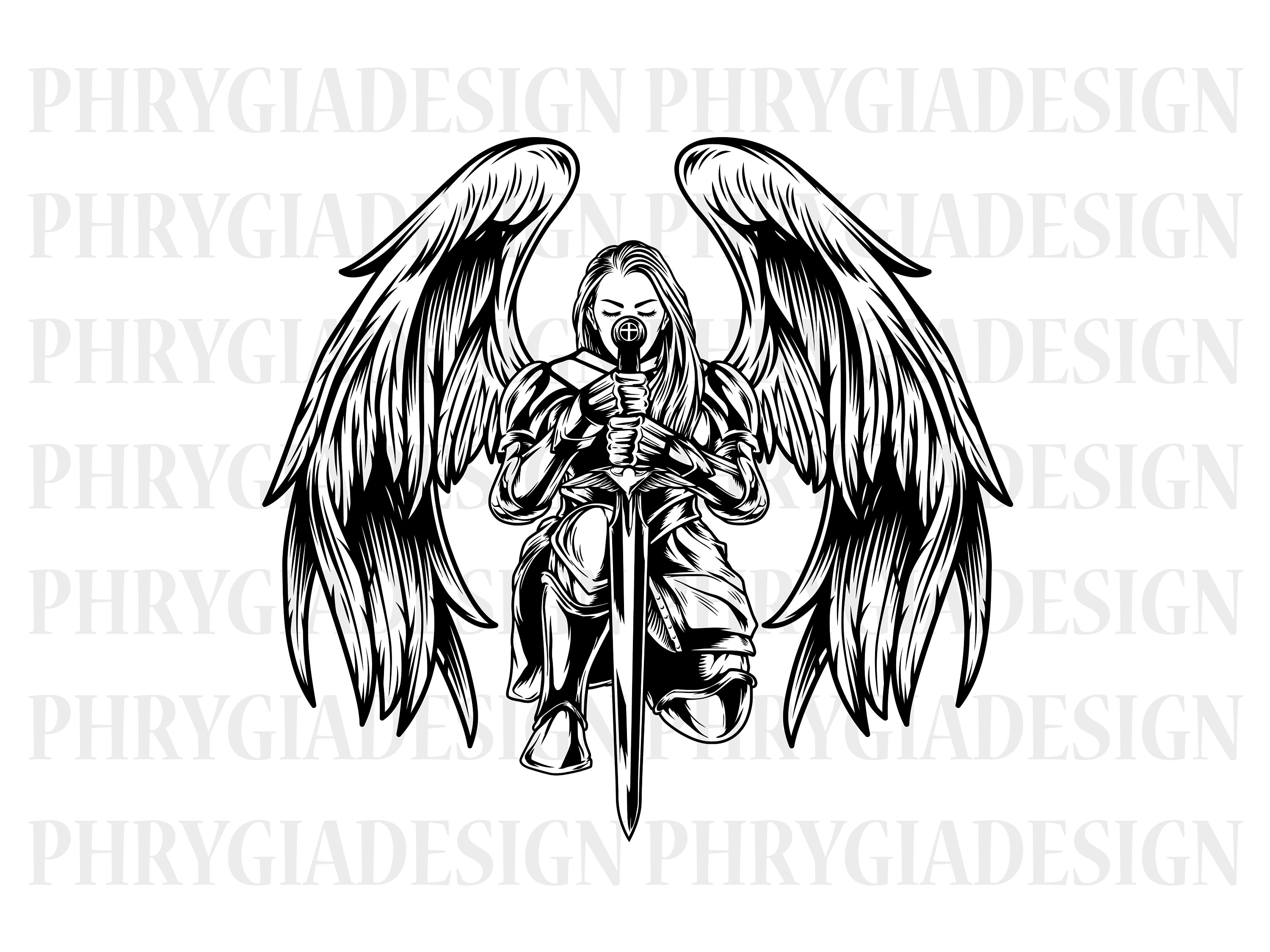 Kneeling Angel Praying Tattoo