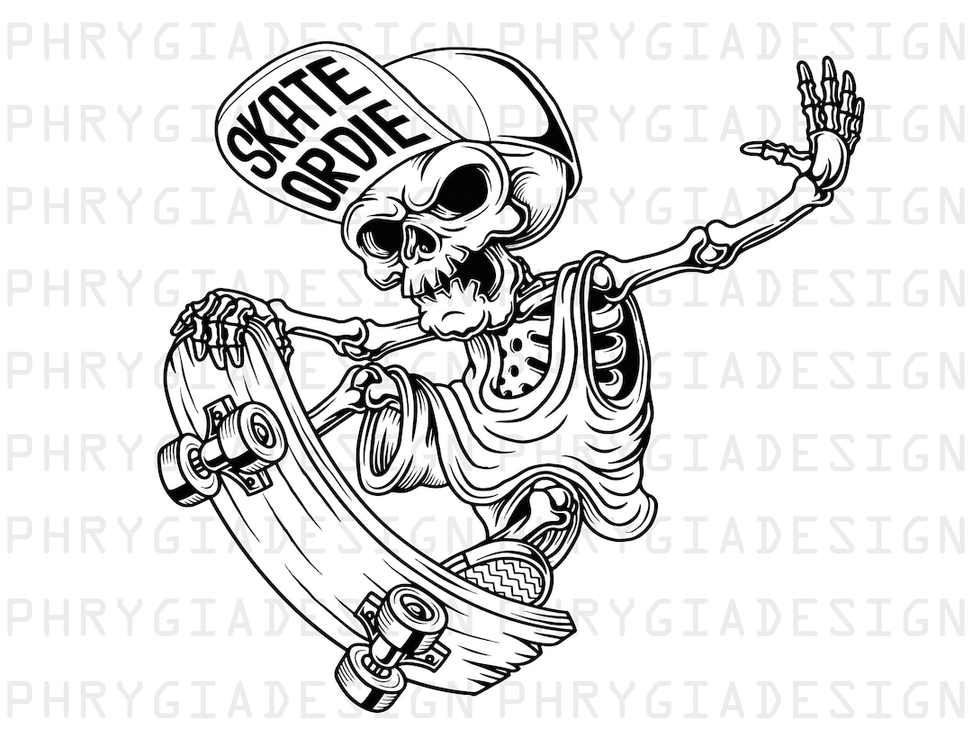 Skeleton Skateboarding Svg Png , Skater Skull Skate or Die , Skater ...