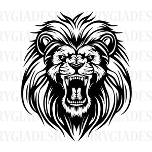 ライオンの頭 SVG、ライオン SVG、ライオンの顔 SVG、野生動物 SVG、ライオン PNG、怒ったライオン SVG、動物 SVG、ライオン ベクター、ライオン シャツ SVG