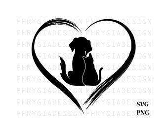 Hund und Katze Liebe, Hundeliebhaber, Hund Clipart, Katze Hund Silhouette, digitaler Download, Sofort Download