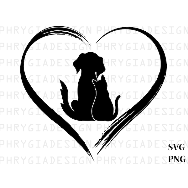 Dog And Cat Love Svg Png , Cat Svg , Dod Svg , Dog Lover , Dog Clipart , Cat Dog Silhouette , Digital Download , Instant Download