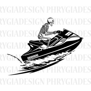 Skeleton Driving Jetski Svg , Wave Runner Svg , Waves Sea Ocean Fun Summer Lake Beach , Jet Ski Svg , Digital Download