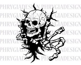 Skelett kommt aus der Wand SVG, Schädel SVG, Skelett Clipart, Schädel Clipart, Schädel Shirt SVG, Schädel Sublimation, digitaler Download