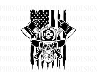 US Firefighter Skull Svg, Firefighter Svg , Fireman Svg , Firefighter Shirt Svg , Firefighter Png , Firefighter Clipart , Digital Download