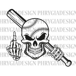 Baseball Skull Svg Png , Skull Middle Finger Svg , Softball Skull Svg , Baseball Svg , Skull Baseball Svg