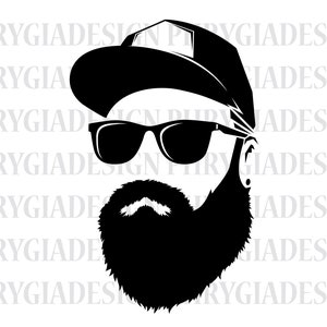 Hombre con barba SVG, Cara de hombre con barba SVG, Vida de papá SVG, Sombrero de papá, Hombre con barba PNG, Barba SVG, Descarga digital, Descarga instantánea