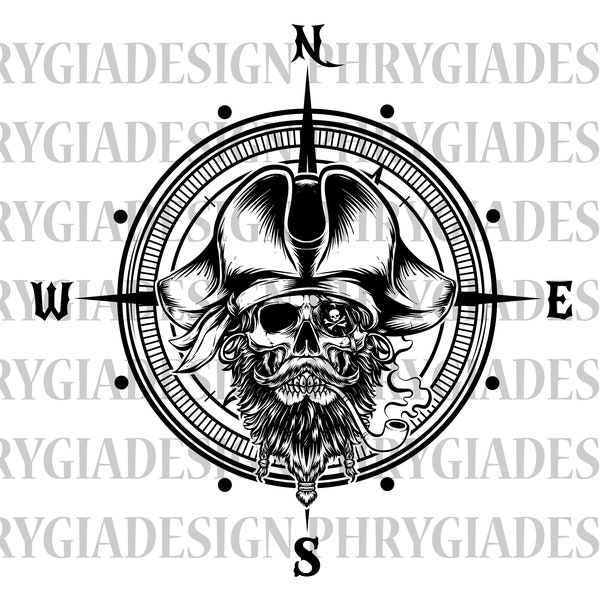 Pirate Compass Svg Png , Skull Compass Svg , Nautical Svg , Piracy Svg , Compass Rose Svg , Pirate Svg , Digital Download